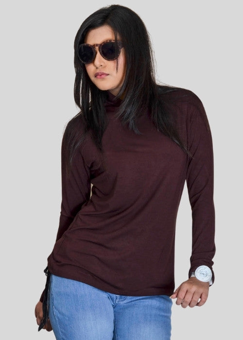 Brown Long Sleeve Turtle Neck Top