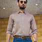 Linen shirt brown two-tone long sleeve
