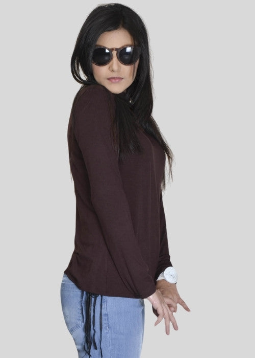 Brown Long Sleeve Turtle Neck Top