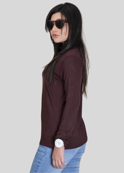 Brown Long Sleeve Turtle Neck Top