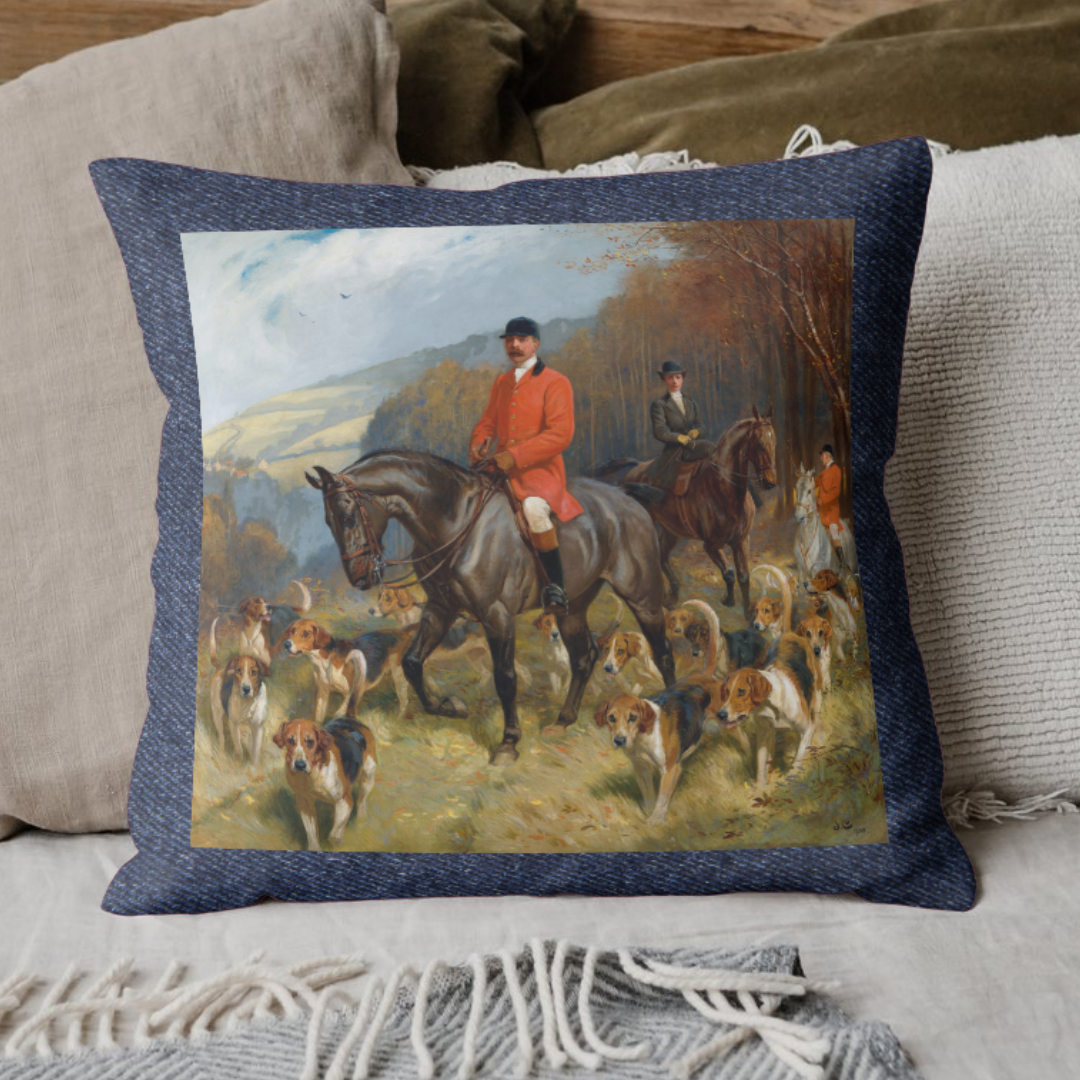 Fox Hunting inspired Denim Cushion Cover