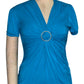 Blue knitted short sleeve fashion cross over top