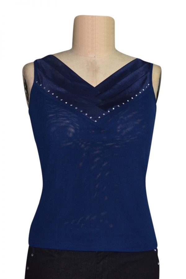 Navy Blue Wide V-Neck Top