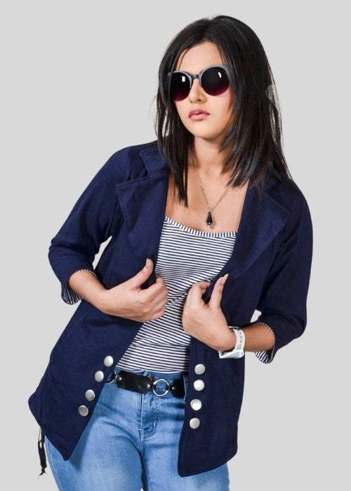 Navy Knitted Sailor Style Jacket