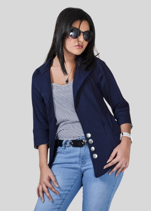 Navy Knitted Sailor Style Jacket