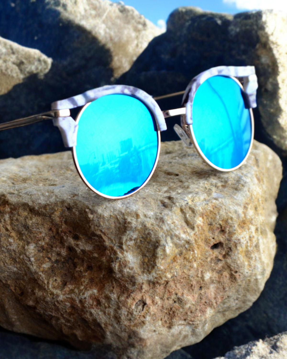 White Marble Finish Club Master Sunglasses