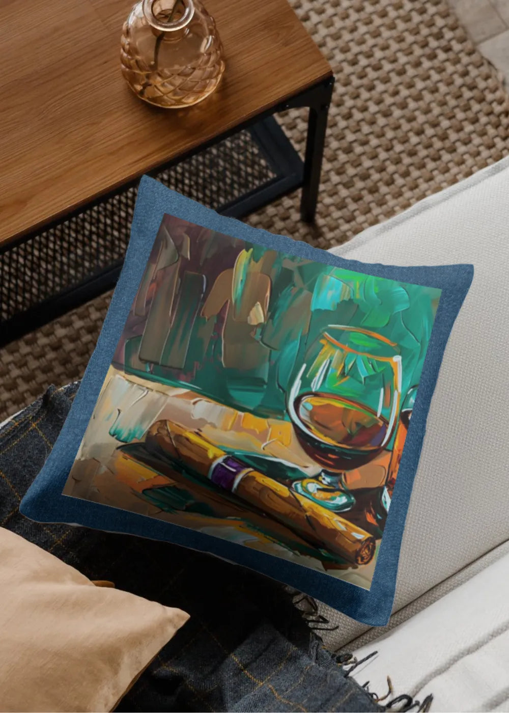 Cigar Theme Denim Cushion Covers