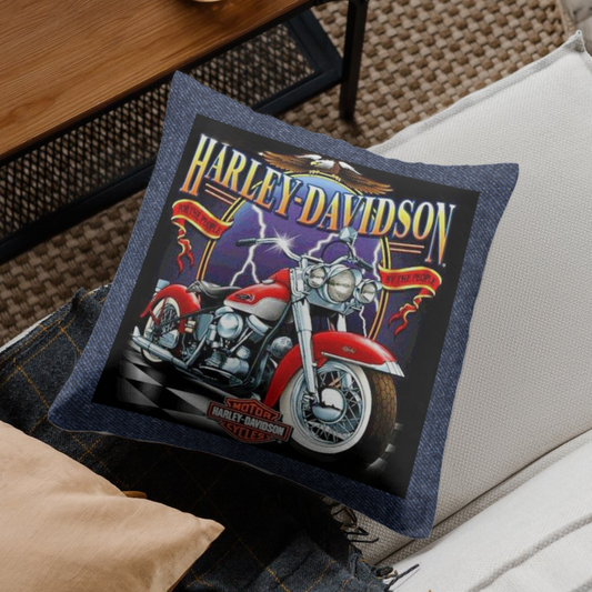 Harley Davidson inspired Denim Cushion Cover