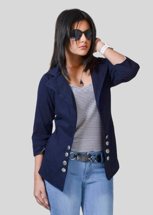 Navy Knitted Sailor Style Jacket