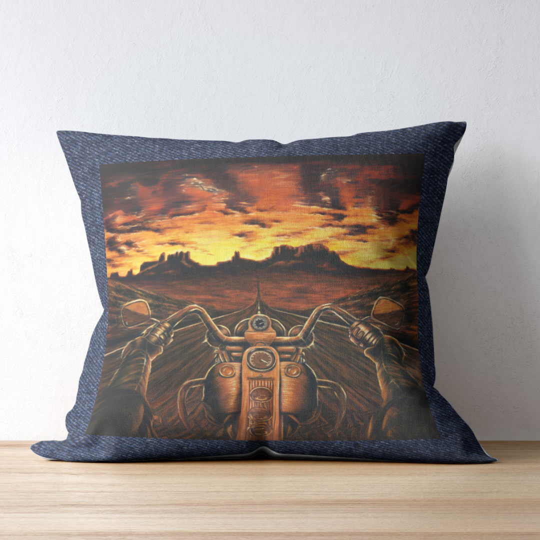 Vintage Bike inspired Denim Cushion Cover