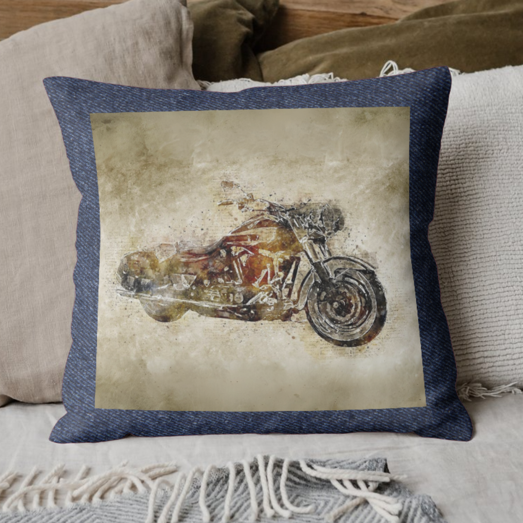 Vintage Bike inspired Denim Cushion Cover