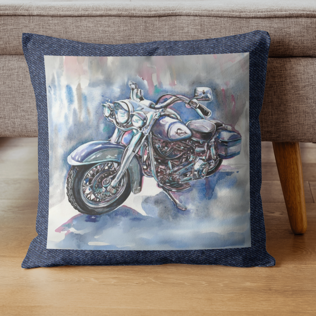 Vintage Bike inspired Denim Cushion Cover