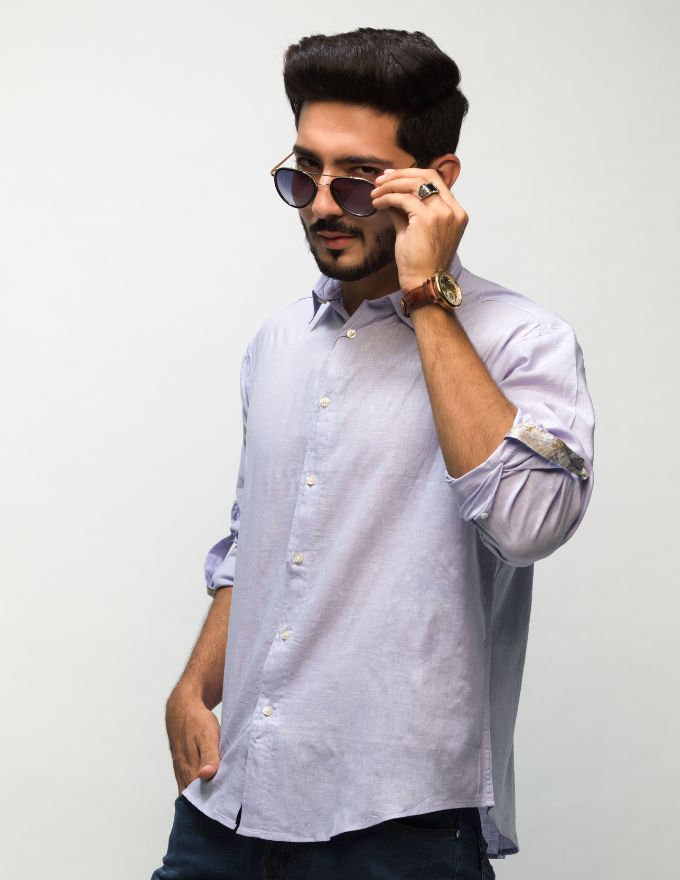 Lavender Colour Men’s Long Sleeve Linen Shirt