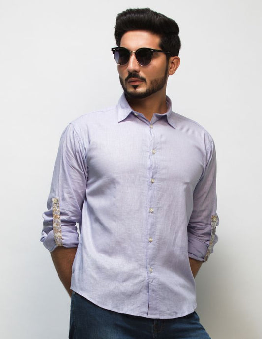 Lavender Colour Men’s Long Sleeve Linen Shirt