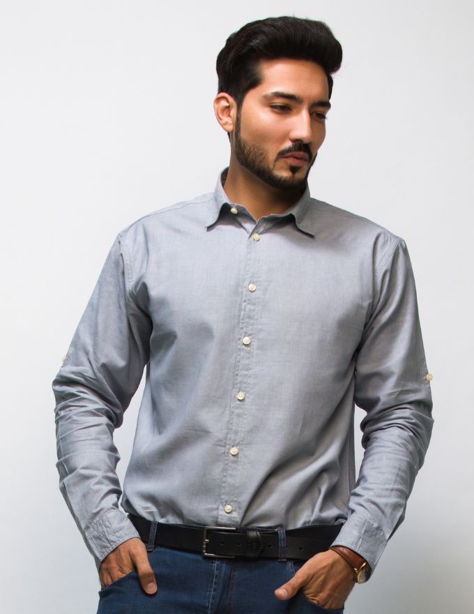 Gray Color Long sleeve Linen Shirt