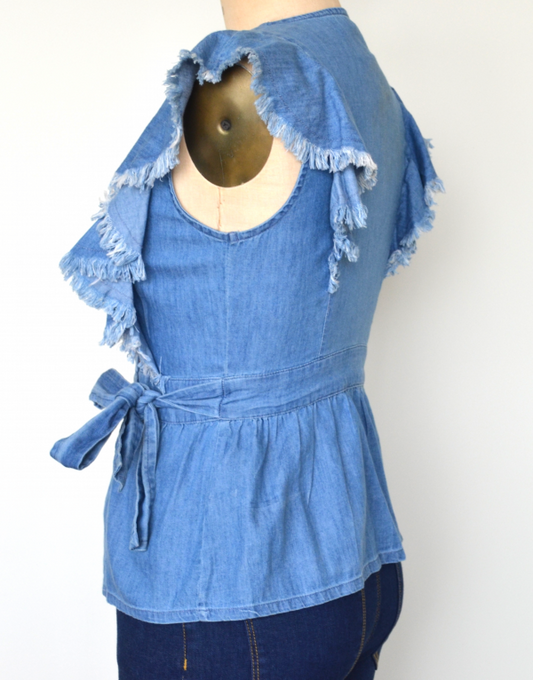 Kimono Style Front Open Belted Denim Top