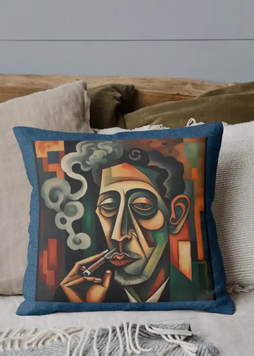 Cigar Theme Denim Cushion Covers