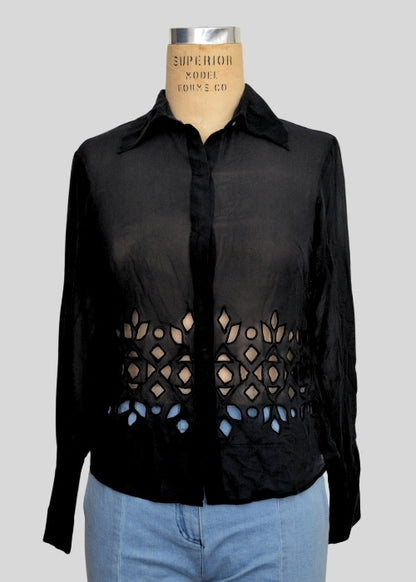 Black Georgette Shirt with Cutwork