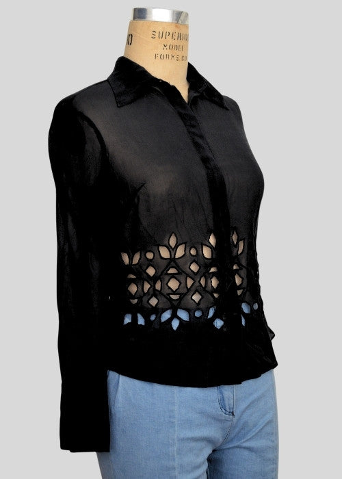 Black Georgette Shirt with Cutwork