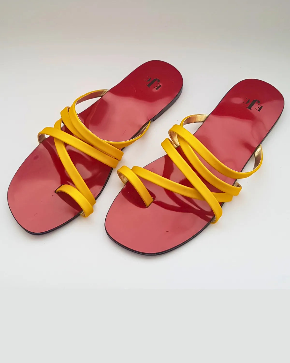 Red & Yellow multi-stripe open toed slippers