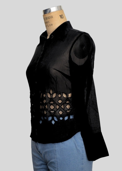 Black Georgette Shirt with Cutwork