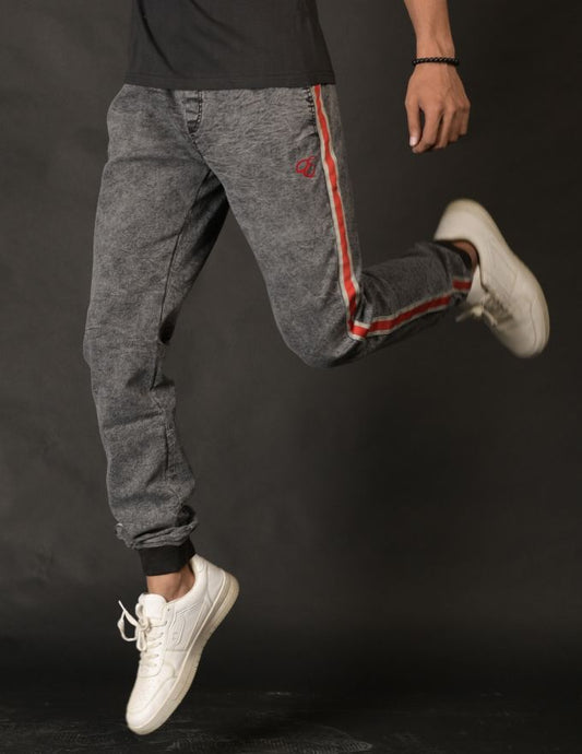 Grey Knit Denim Casual Sweat Pants / Joggers