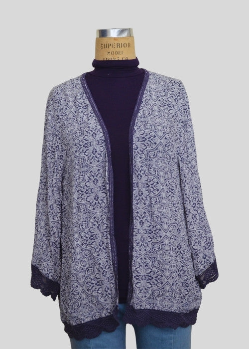 Purple Printed Poncho Style Shrug