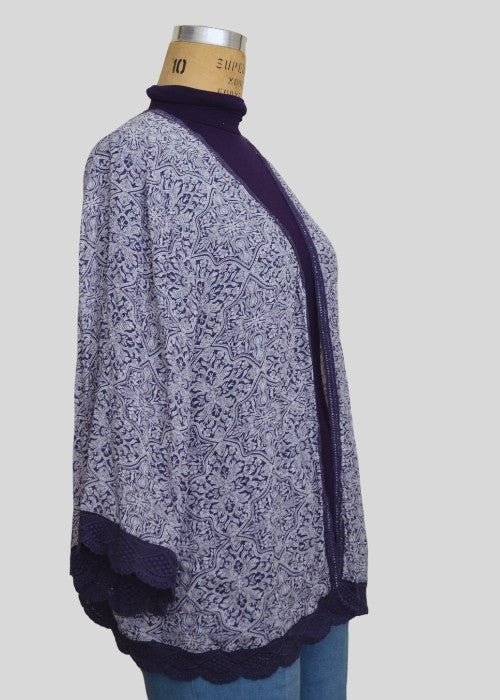 Purple Printed Poncho Style Shrug