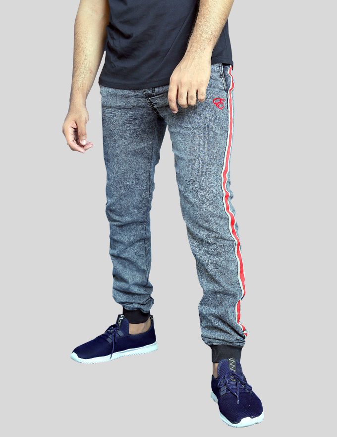 Blue Knit Denim Track Pants / Joggers