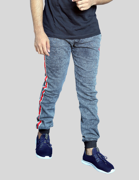 Blue Knit Denim Track Pants / Joggers