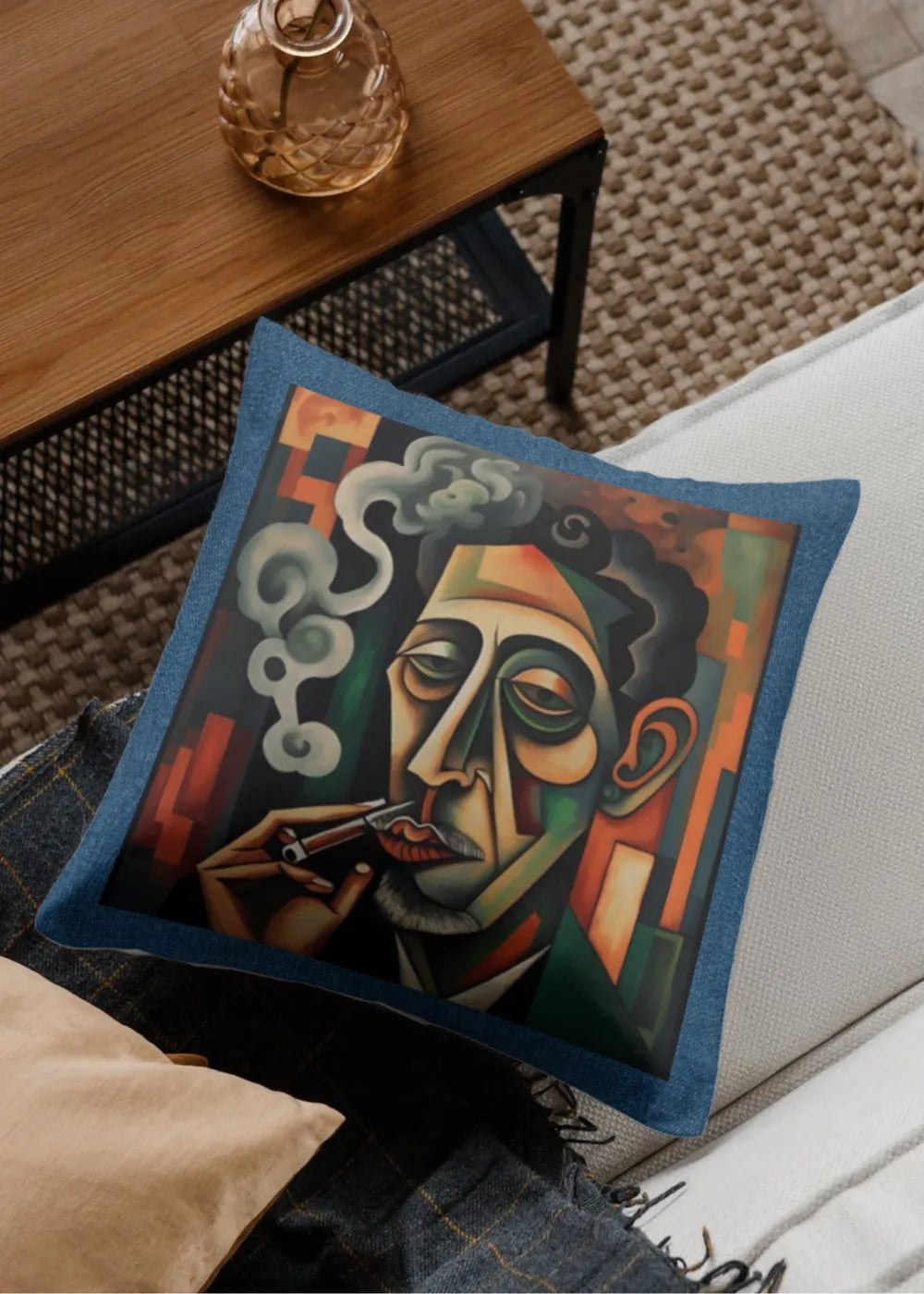 Cigar Theme Denim Cushion Covers