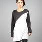 A comfortable long sleeve diagonal cut & sewn top