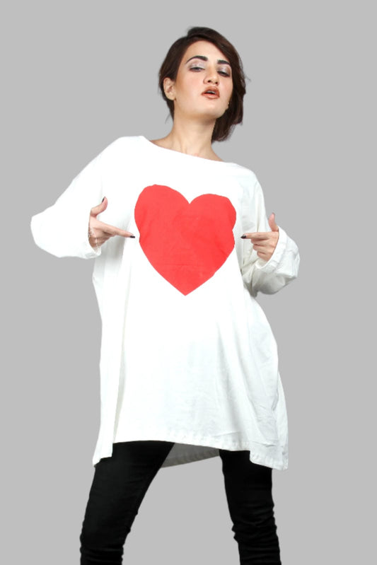 A comfortable long sleeve french terry Top with Red heart print.   I