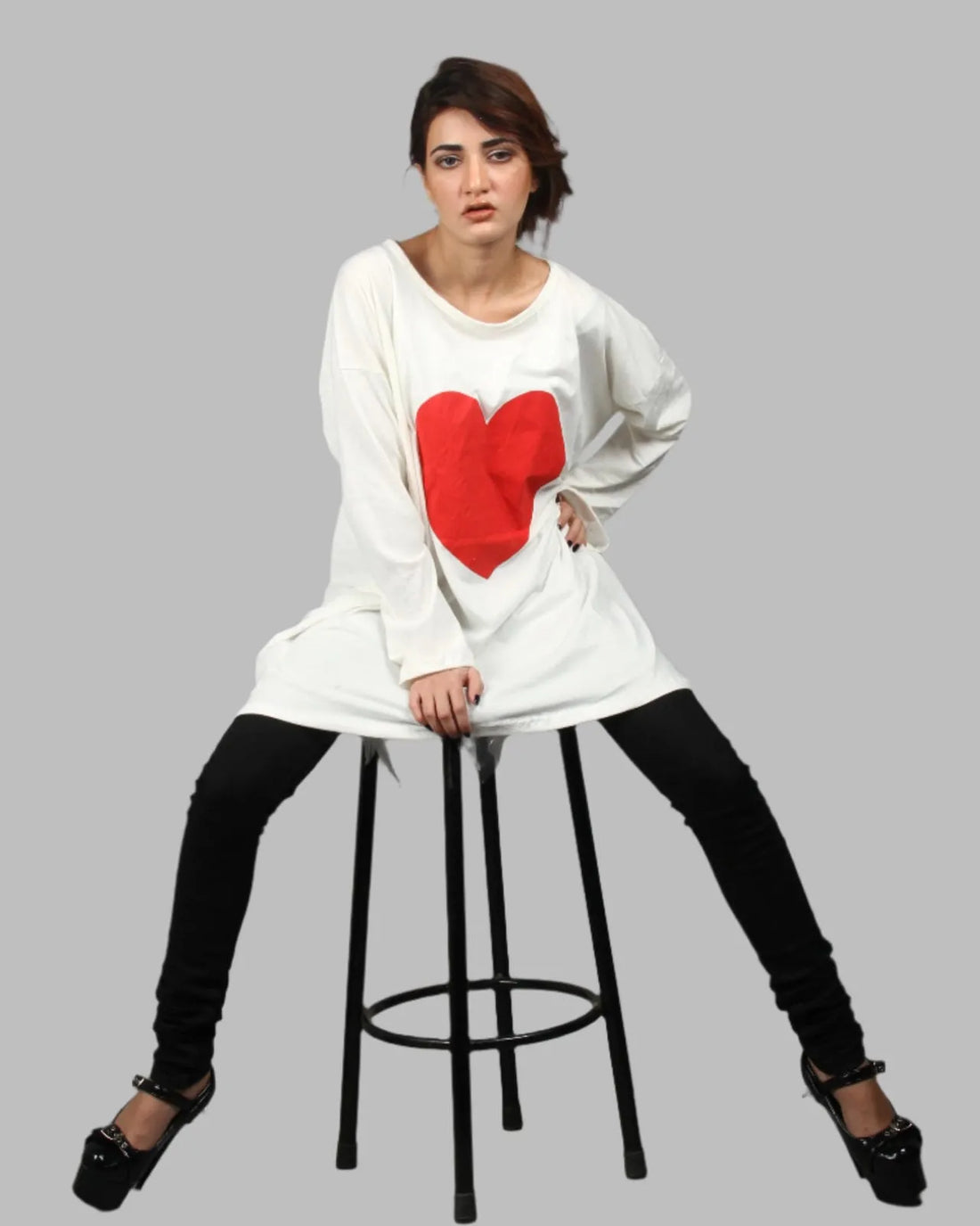 A comfortable long sleeve french terry Top with Red heart print.   I