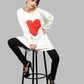 A comfortable long sleeve french terry Top with Red heart print.   I