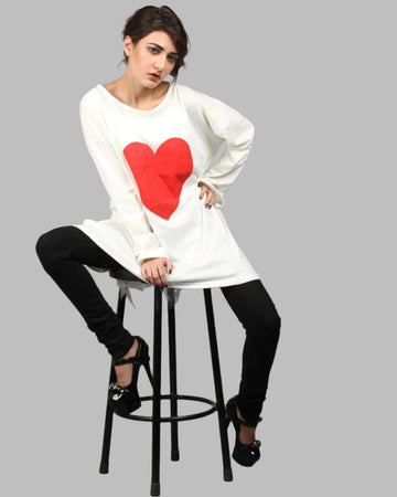A comfortable long sleeve french terry Top with Red heart print.   I