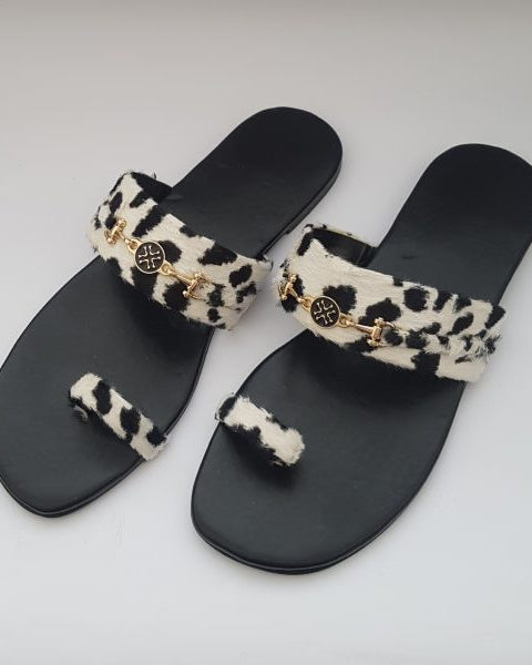 Animal Printed Velvet Flip Flops