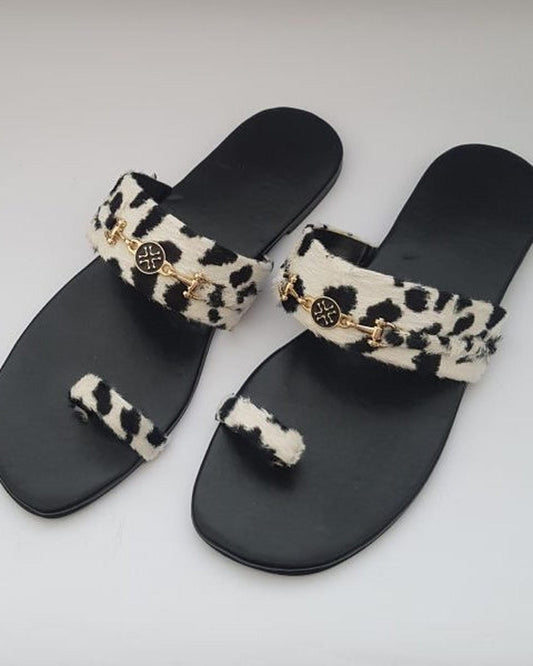 Animal Printed Velvet Flip Flops