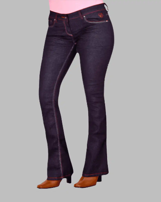 Skinny Boot cut jeans made using stretch denim fabric with signature tri-color stitching and logo embroidery on pocket and tri-color tape on back pocket  