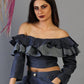 Off Shoulder Denim Frill Top