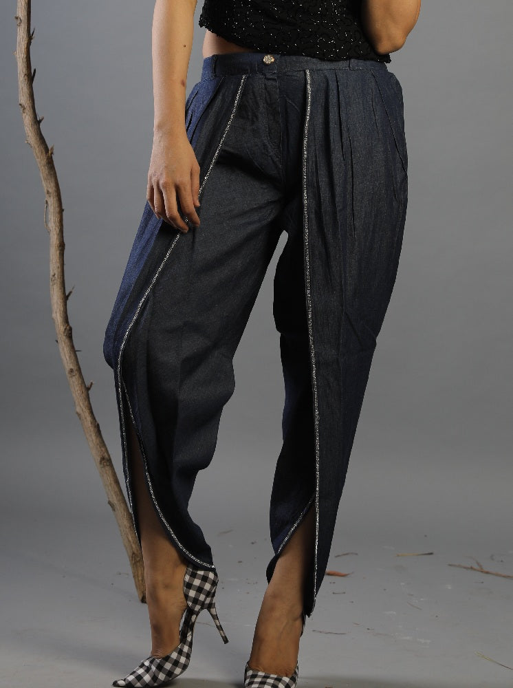 Denim Harem Pants with crystallized edging