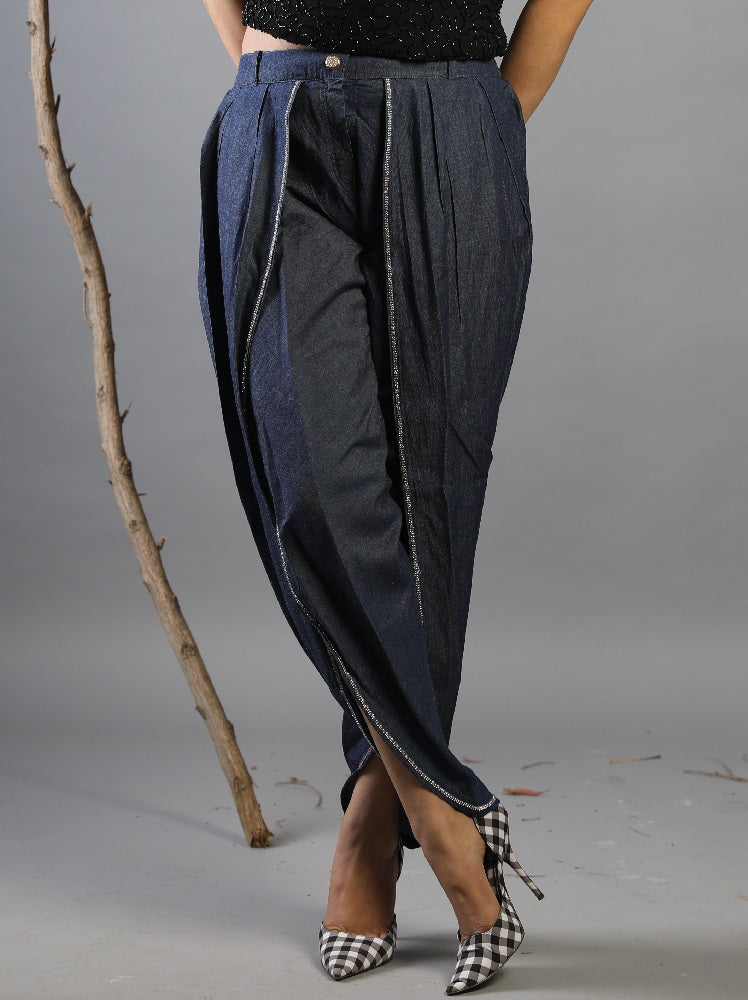 Denim Harem Pants with crystallized edging