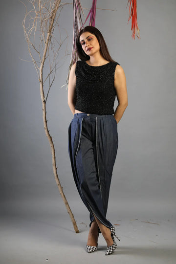 Denim Harem Pants with crystallized edging