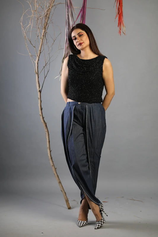 Denim Harem Pants with crystallized edging