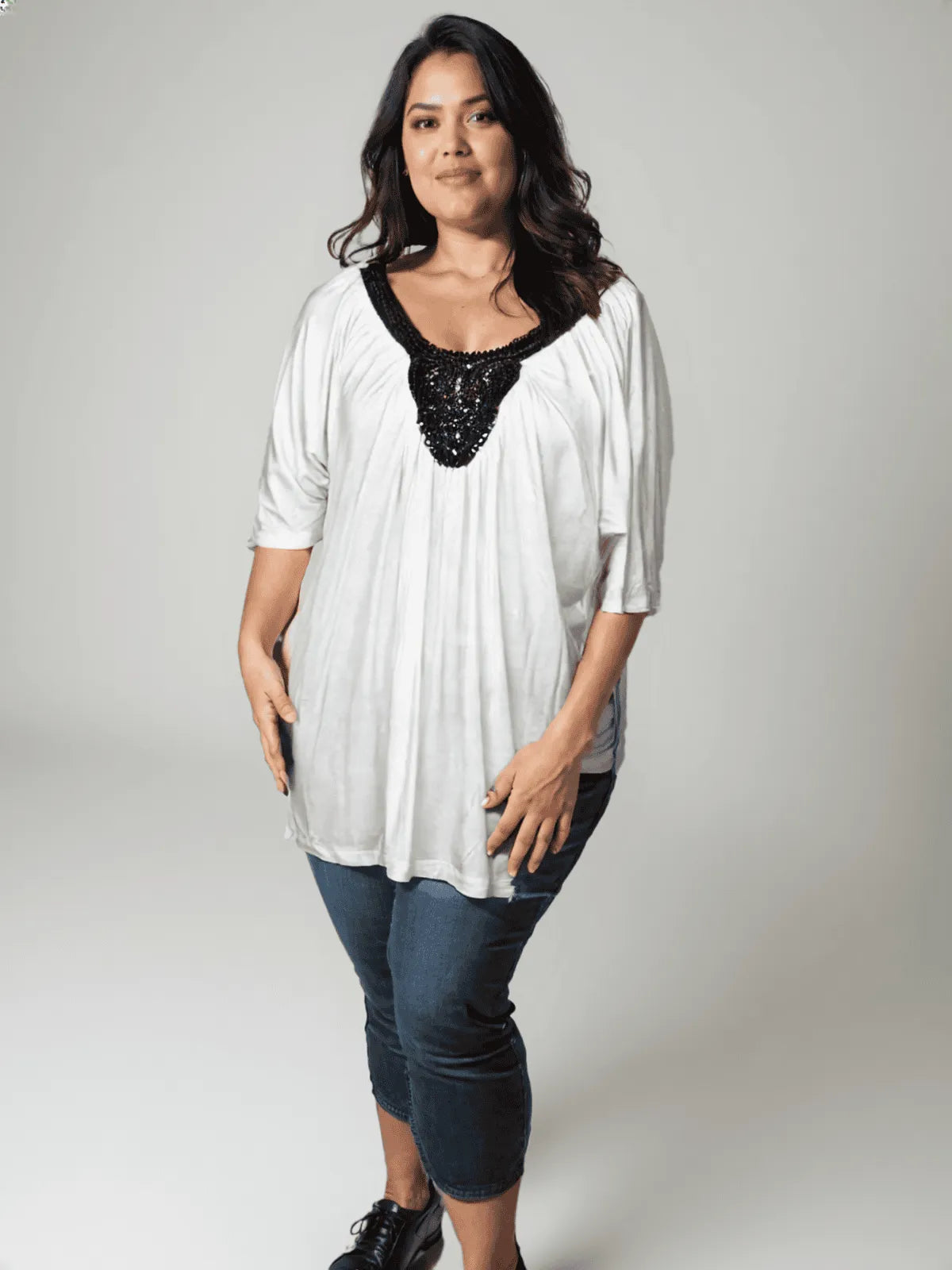 Baby Doll Knit Top With Embellishment