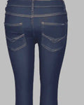 Navy blue jeans on a gray background