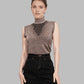 Beige sleeveless turtle neck sweater with embellishment
