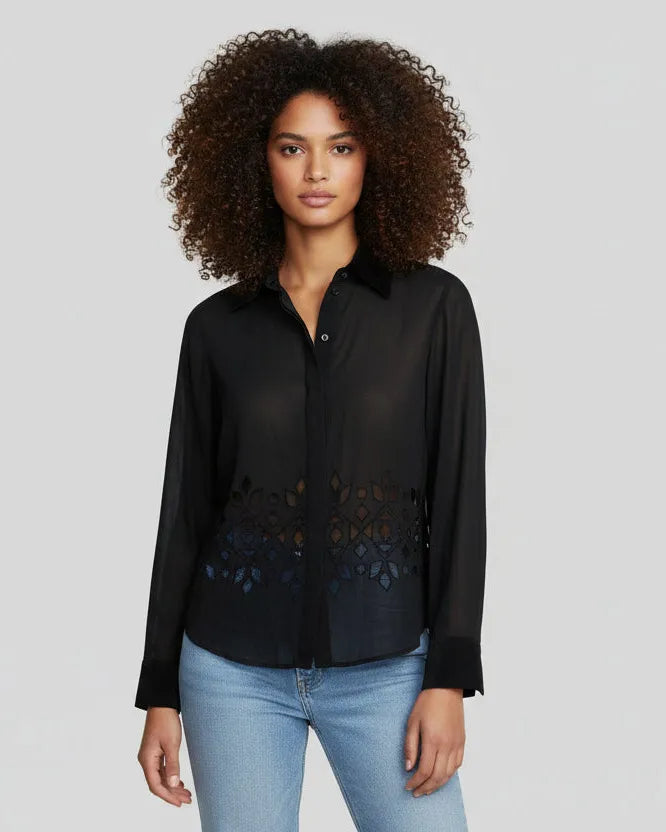 Black Georgette Shirt with Cutwork