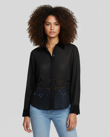 Black Georgette Shirt with Cutwork