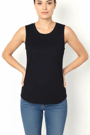 Black sleeveless knit top